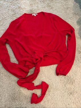 Red Tie-Front Crop Wrap Top